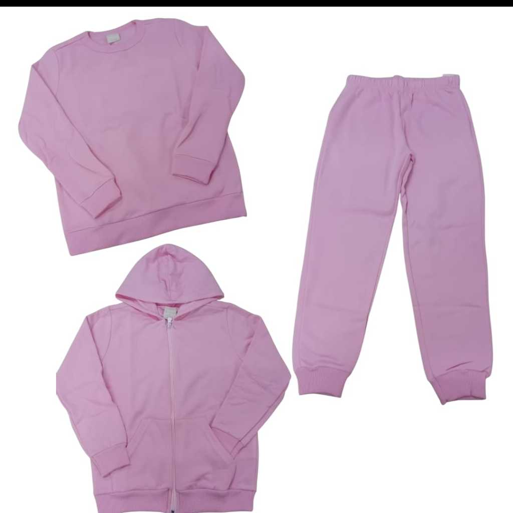 JAQUETA CASACO CALÇA MENINA EM MOLETOM FLANELADO KIT COM 3 PEÇAS CARAMELADA 4-6-8-10