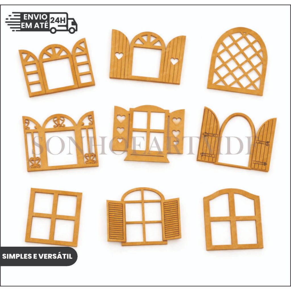 Janela Decorativa MDF 3mm Cru Aplique Para Scrapbook E Quadros Decorativos Recorte Laser Madeira Para Pintar E Customiza