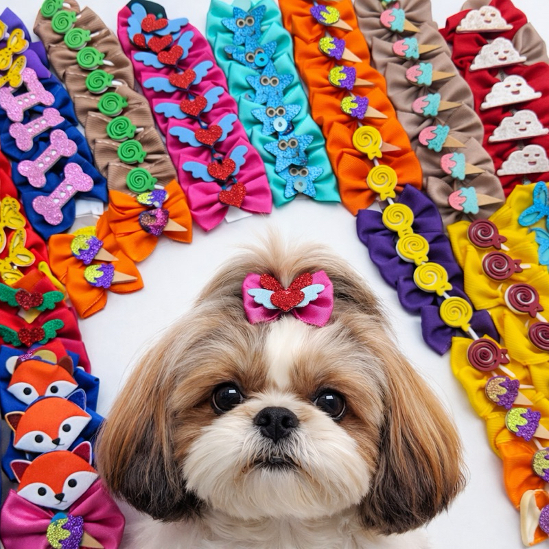 Laços Pet Decorados – Atacado  Lacinhos Pet Mix de enfeites e Cores