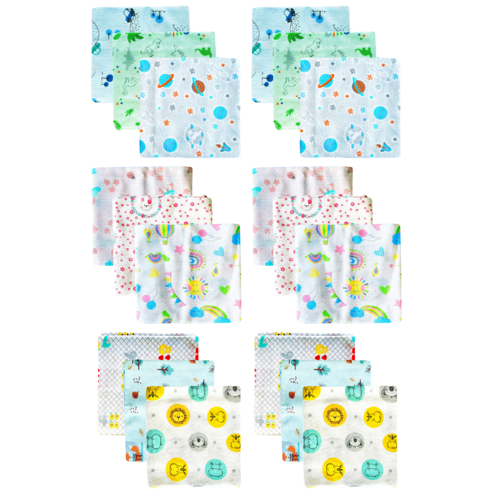 Kit 6 Unidades Cueiro Bebê Manta Estampado e Flanelado 80 cm x 50 cm 100% Algodão Papi