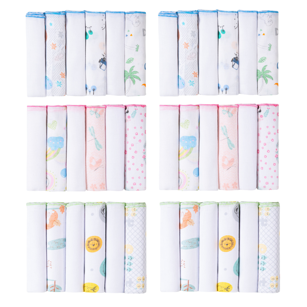 Kit 12 Unidades Paninho de Boca Babete Pano Toalhinha Para Bebê 30 cm x 30 cm 100% Algodão Papi