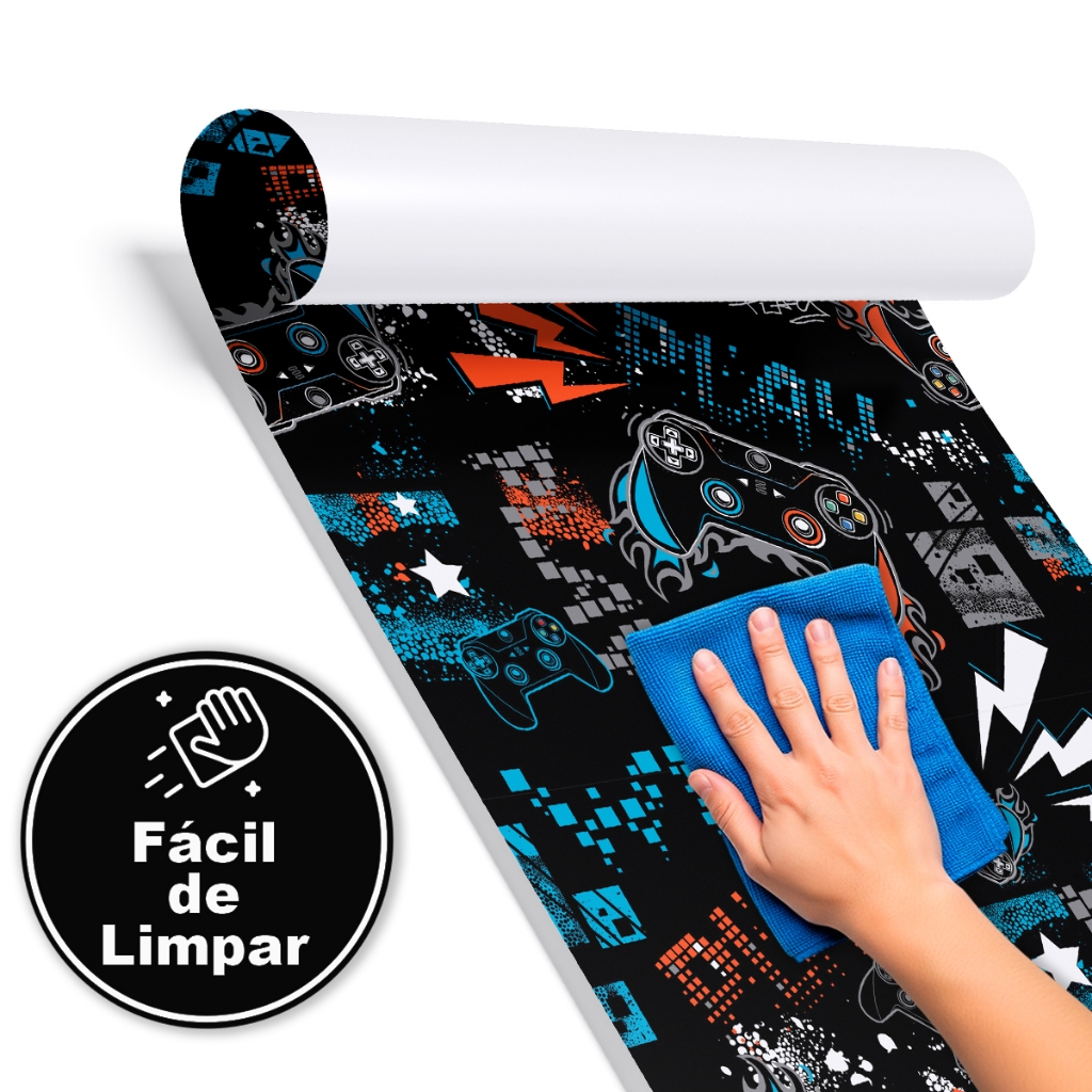 Papel De Parede Quarto Gamer Play No Jogo Colorido Decoração Quarto Menino Adolescente