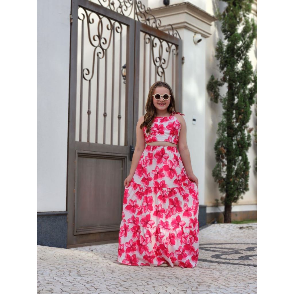 Conjunto Infantil e Juvenil cropped e saia conjunto verão menina roupa de menina