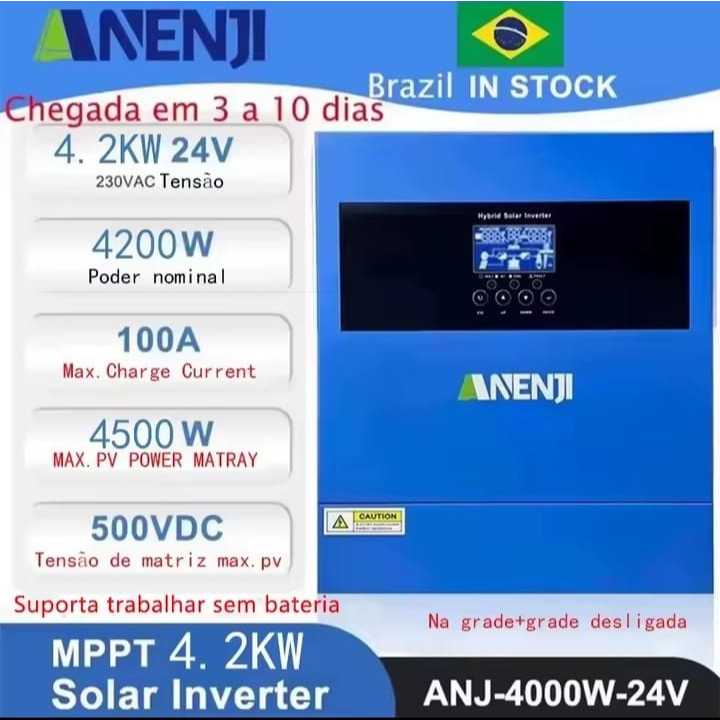 Anenji 24v inversor 4.2kw 230vac mppt  solar híbrido fotovoltaico onda senoidal pura 100a 500vdc
