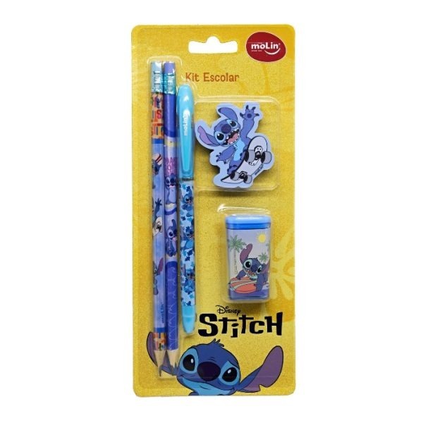 Kit Escolar Infantil Stitch Caneta Lápis 5 Peças Molin Volta as Aulas Molin em Oferta na Shopee
