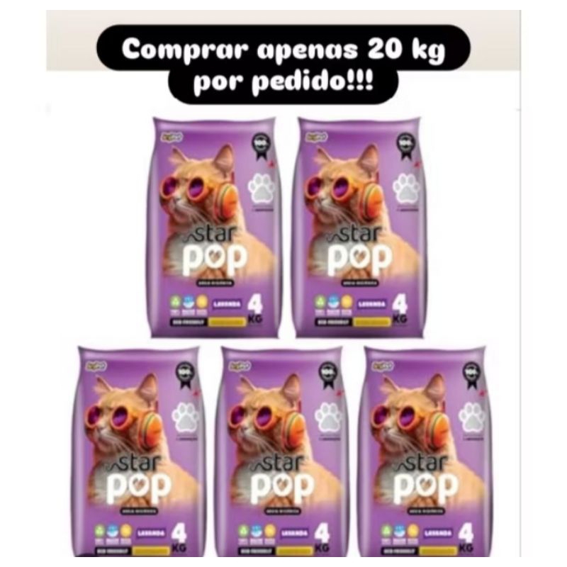 Detalhes do kit Areia Higiênica Biodegradável para Gatos Star Pop 20 kg Alta Absorção, Grãos Finos Argipet