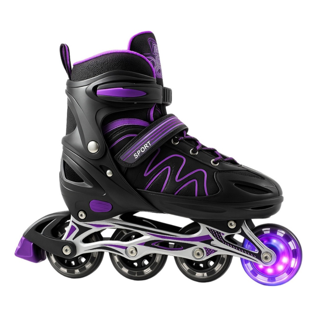 Patins Roller Inline Infantil Ajustável  Com Luz De Led na Primeira Roda