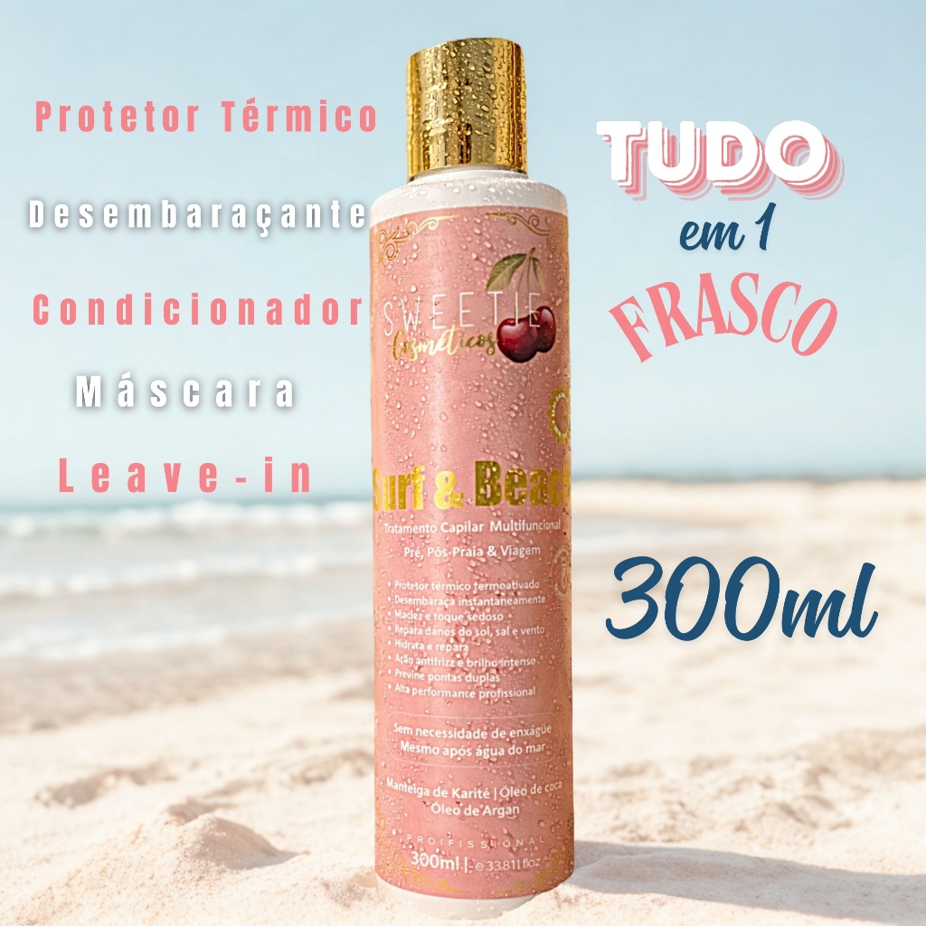 Leave-in Protetor Térmico Capilar 5 em 1 Hidratação Praia Viagem Substitui Máscara Condicionador