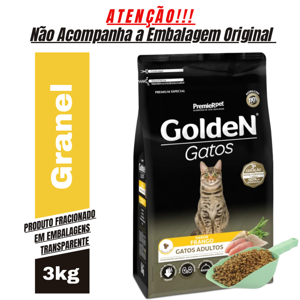 Ração para Gato GoldeN Gato Adulto Sabor Frango 3Kg Granel - Ração de Gato