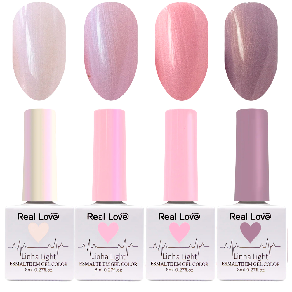 Kit 4 Esmalte em Gel Efeito Perolado - Linha Light - 8ml - Real Love