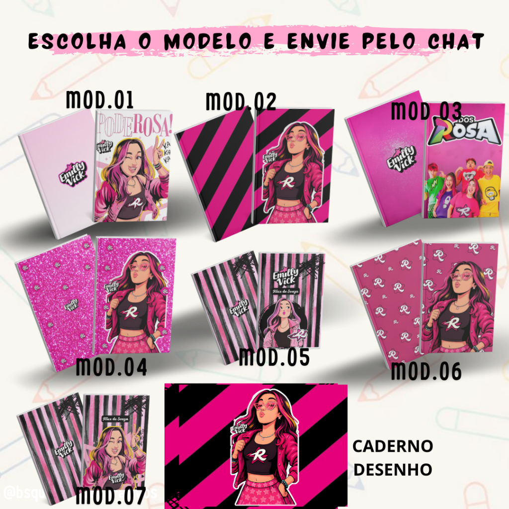 Capa para caderno Emily Laminadas! Adesivos para Caderno Os Rosas Laminadas / Capa Frente e Verso