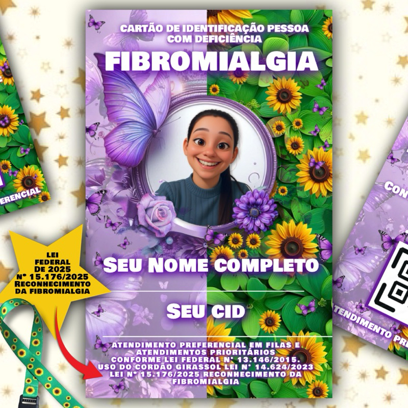 kit Cordão Girassol + Crachá FIBROMIALGIA + Qr Code Com Seu Laudo Médico em Oferta na Shopee
