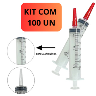 KIT SERINGAS 60ML BICO CATETER  SEM AGULHA DESCARTAVEL 20/50/100 UNIDADES em Oferta na Shopee