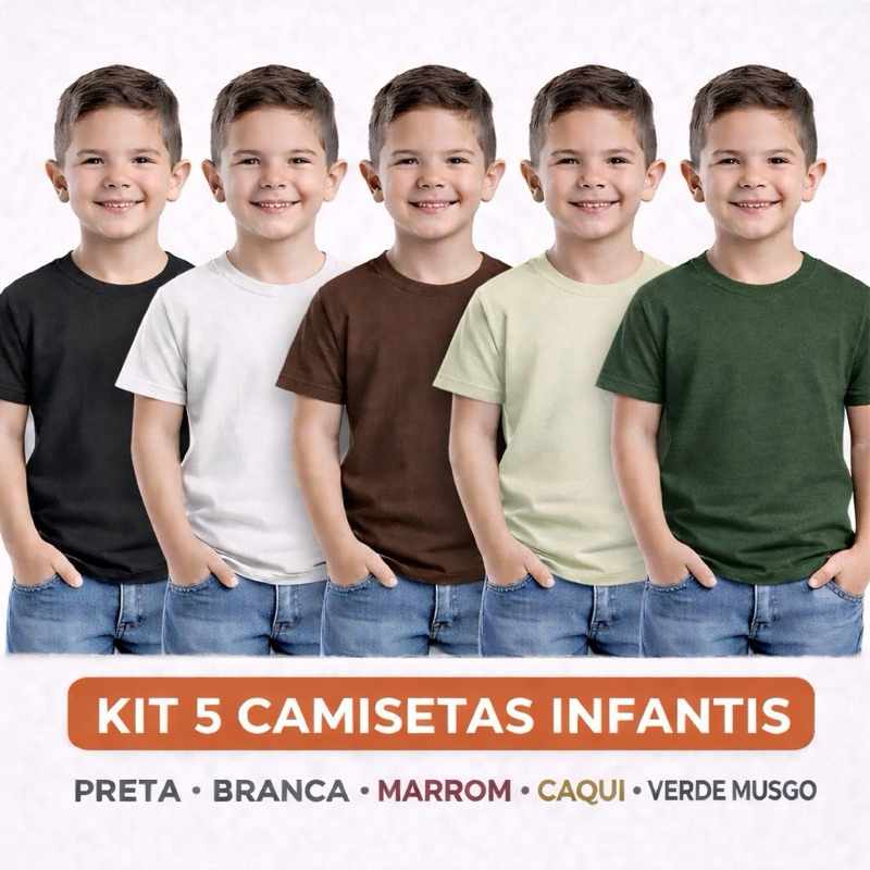 Kit de 5 camiseta infantil 100% algodão. conforto e qualidade. em Oferta na Shopee