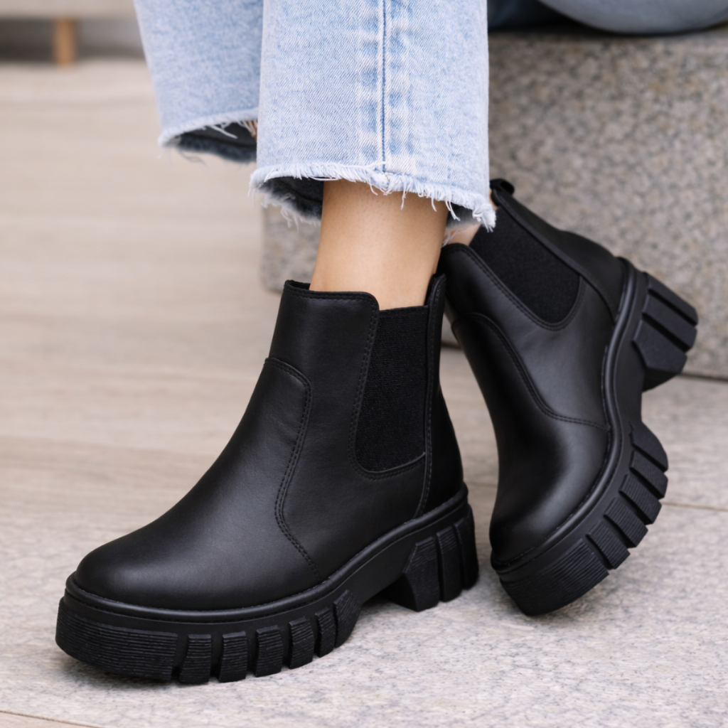 Coturno Feminino Cano Curto Sola Plataforma Tratorada Antiderrapante