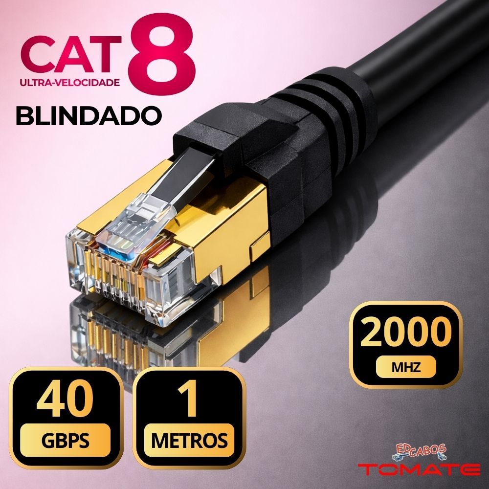 Cabo de Rede CAT8 1 Metro Blindado Tomate MCB-1801