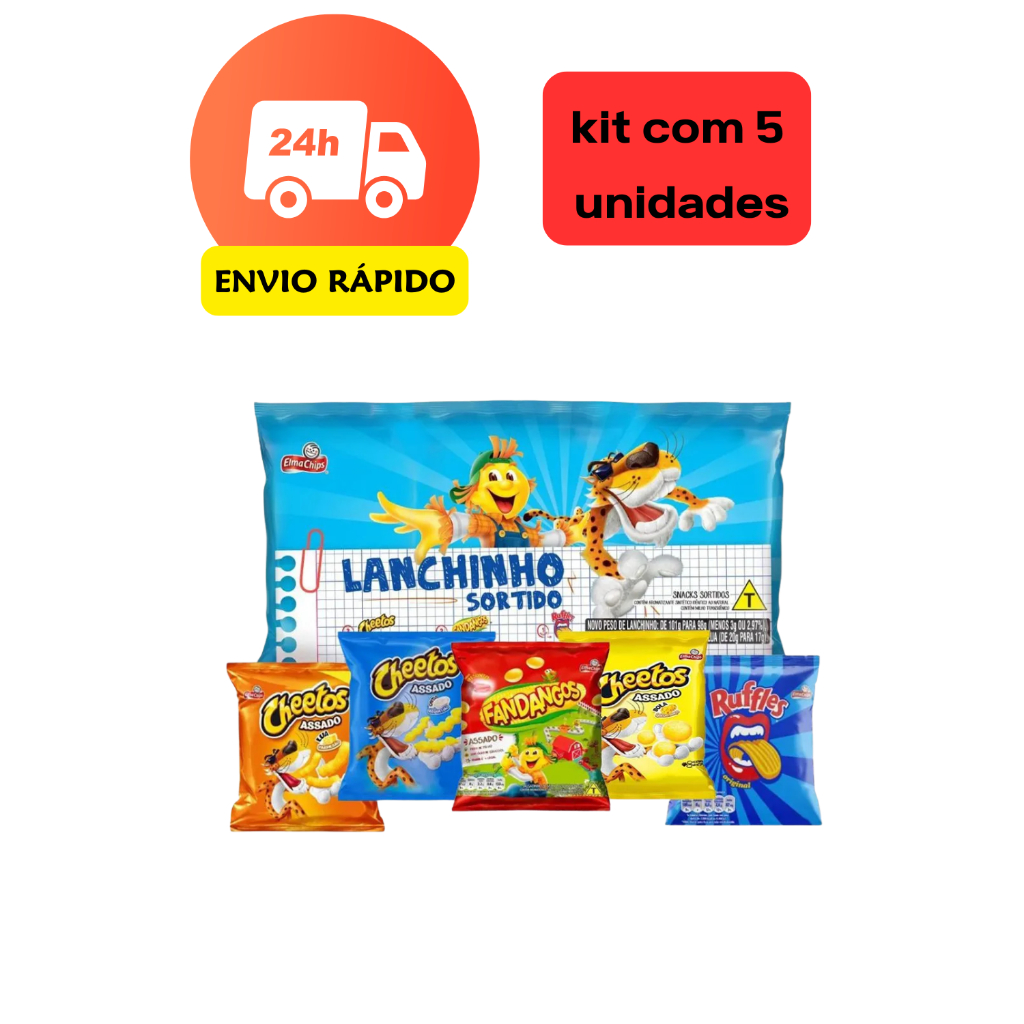 Kit kit 5x Salgadinho Elma Chips Lanchinho Sortido 98g Diversão e Crocância em Cada Pacote lembrancinha em Oferta na Shopee