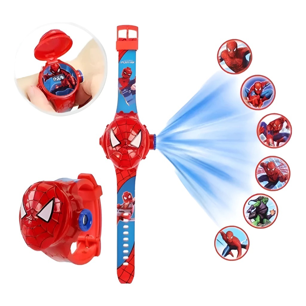 Relógio Projetor Infantil Homem Aranha 6 Imagens LED Digital Brinquedo Menino Presente Criança