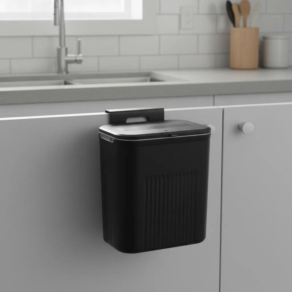 Lixeira Suspensa Moderna Preta 9 Litros Cm Suporte Adesivo e Alça 25956PM ARQPLAST