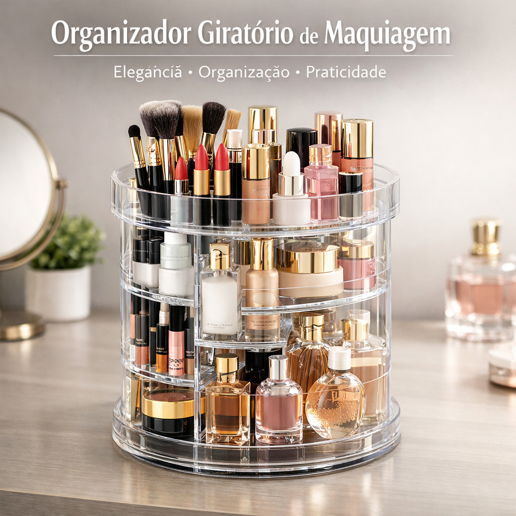 Organizador de maquiagem giratório 360, organizador de cosméticos