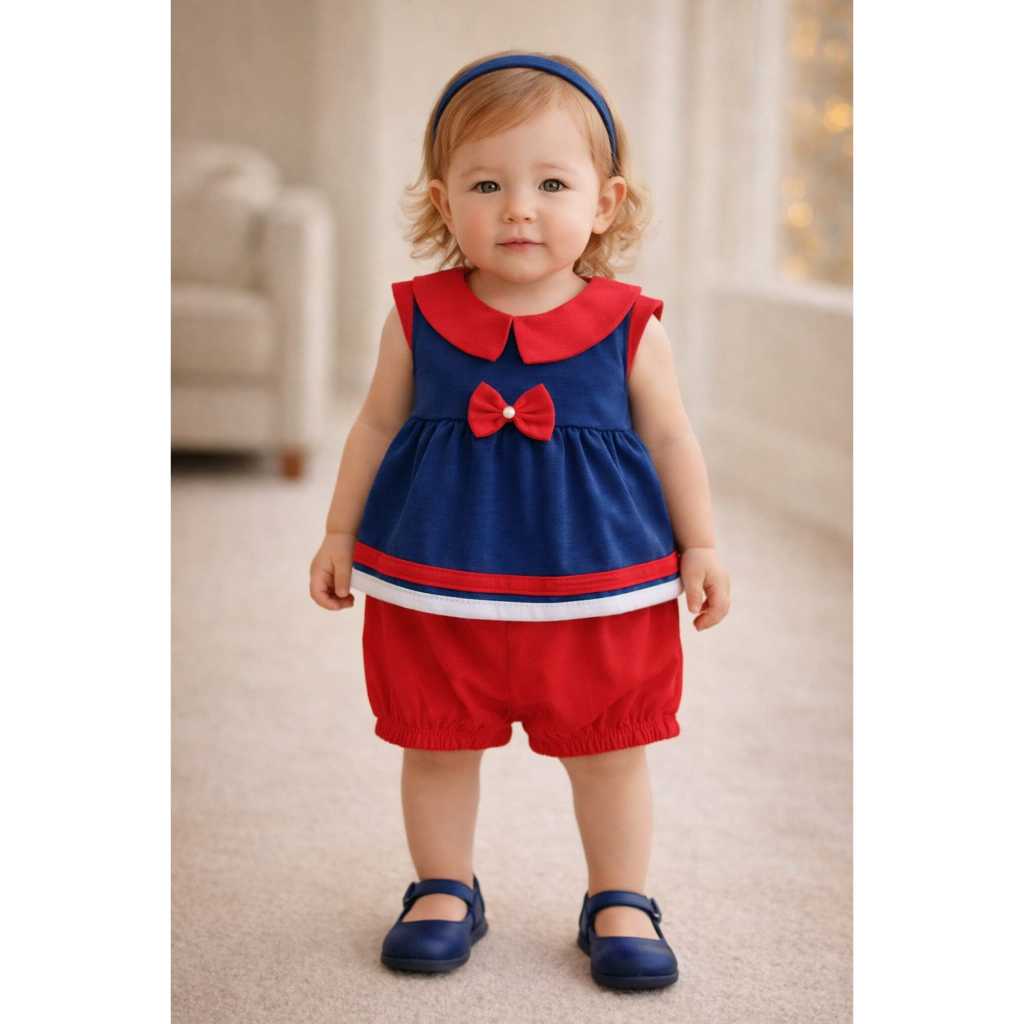 Conjunto de bebê menina batinha + short 2 peças roupa infantil marinheiro confortável