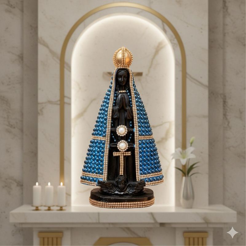 Imagem De Nossa Senhora Aparecida 30 cm Resistente Manto Tradicional Manto Pérola