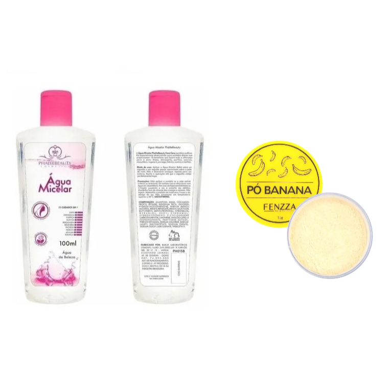 Kit Po Banana Fenzza 15g E Agua Micelar Para Pele Maquiagem