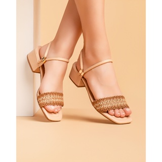 Sandália feminina salto bloco tamanco trança trêsse artesanal em Oferta na Shopee