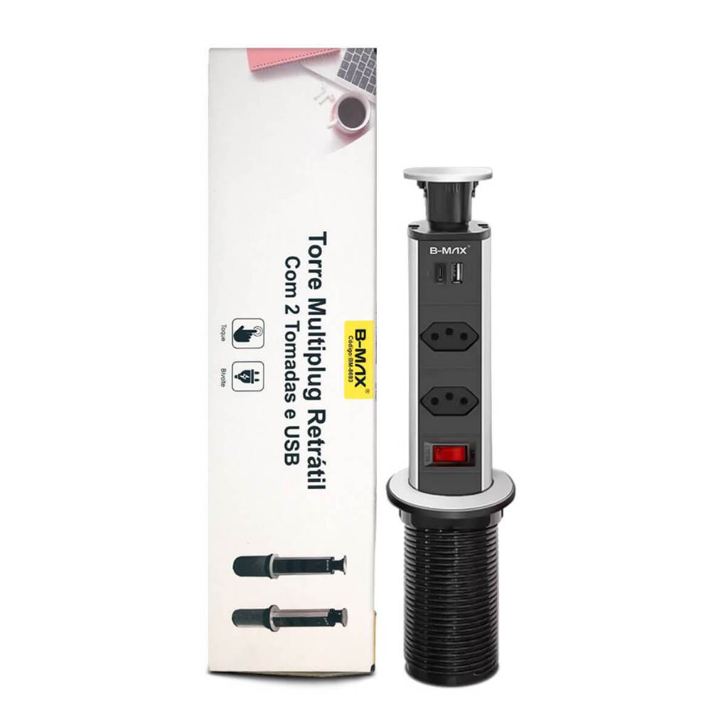 Torre 2 Tomadas Multiplug USB Embutir Mesa Bancada