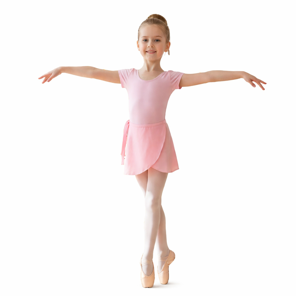 Kit Ballet Infantil 3 Peças – Collant Manga Curta + Saia + Redinha de coque