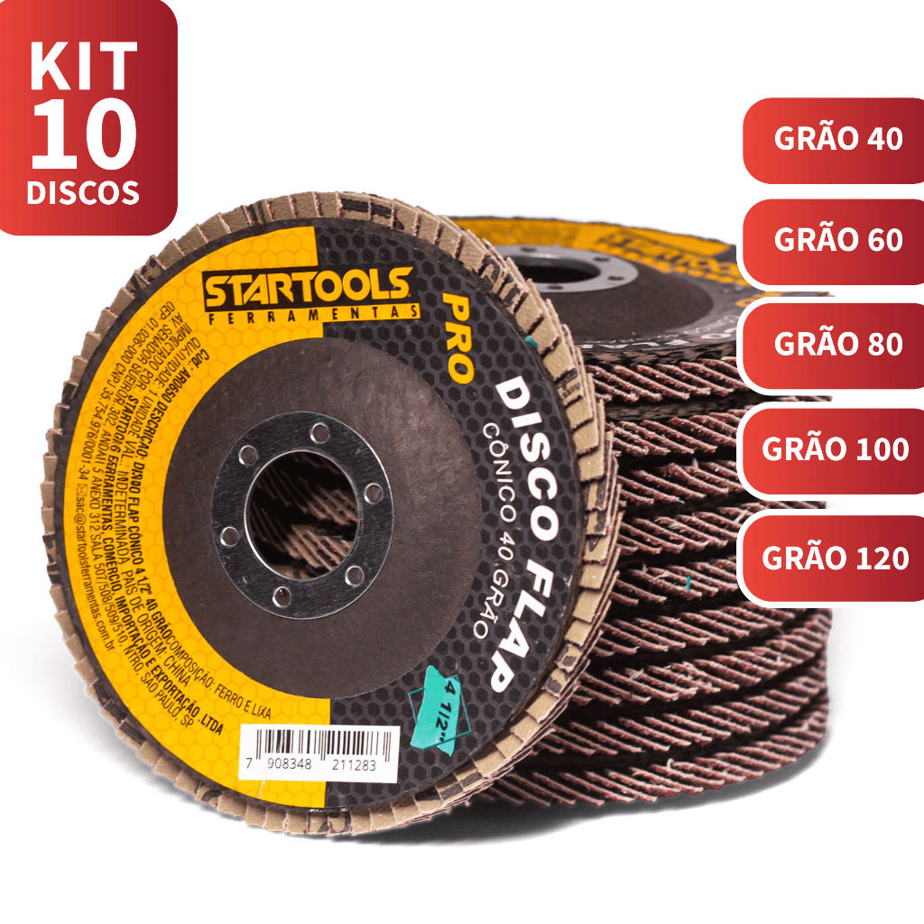 Disco De Lixa Flap 4.1/2 115mm Grão 40-60-80 Para Lixadeira Kit Com 10 Unidades