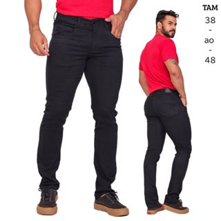 Calça Jeans Masculina Preta com Elastano Slim Tradicional Confortável Trabalho Passeio em Oferta na Shopee