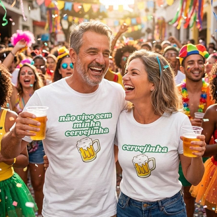 Kit 2 camisetas de casal engraçadas estampadas cervejinha camisas 100% algodão confortável carnaval em Oferta na Shopee