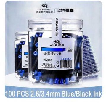 Kit 100 Cartuchos Tinta Carga Caneta Tinteiro Azul