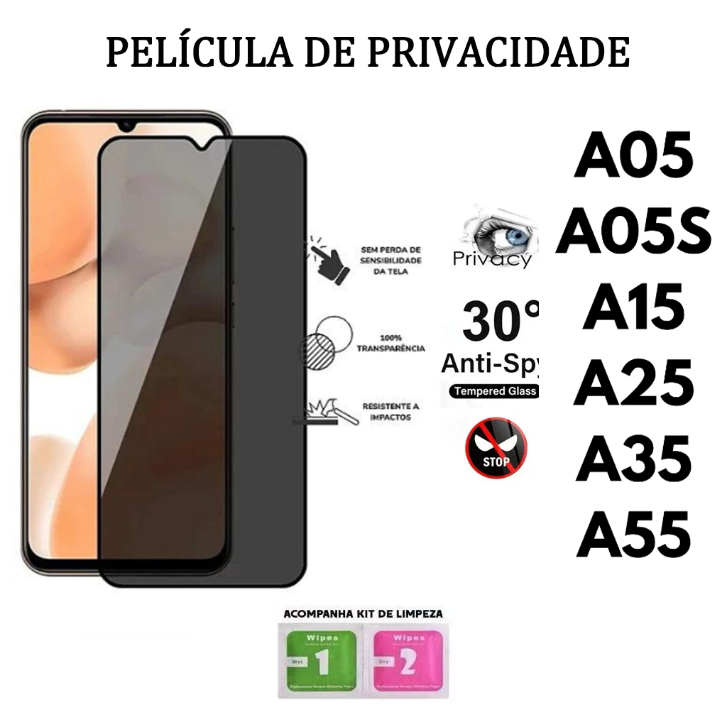 Película De Privacidade 3D Vidro Temperado Anti-Spy Para Samsung A05 A05S A15 A25 A35 A55 em Oferta na Shopee