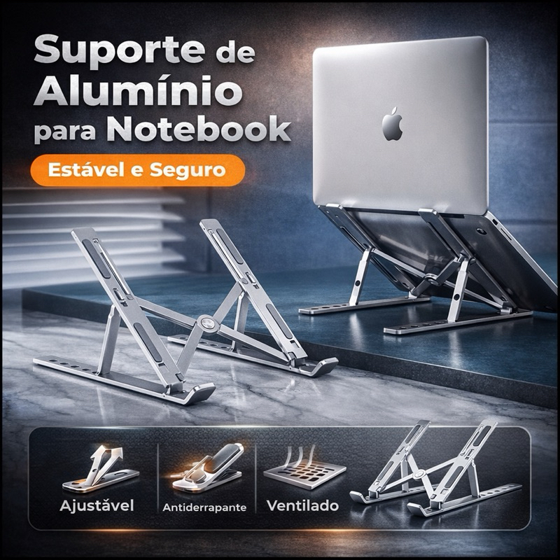 Base Suporte Dobrável para Notebook em Alumínio | Ajustável, Portátil e Ergonômica cor prata em Oferta na Shopee