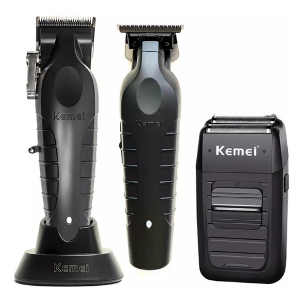Kit Cabeleireiro Profissional Kemei 2296 + kemei 2299 e Shaver 1102 Maquina de Corte e Acabamento em Oferta na Shopee