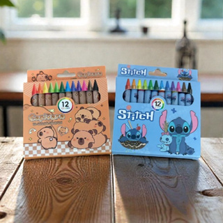 Lápis de Cera para pintura a óleo Mini de 12 cores Capivara & Stitch - Material Escolar - Papelaria Fofa em Oferta na Shopee