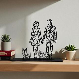 Escultura Decorativa Família em MDF Premium | Casal Minimalista com Dois Pets | Decoração Moderna Sofisticada em Oferta na Shopee