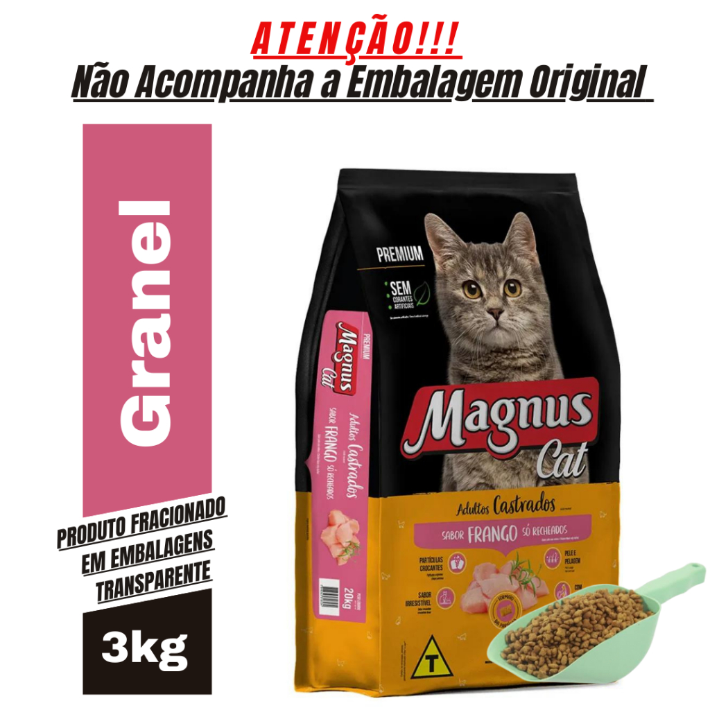 Ração para Gato Magnus Cat Pastelzinho Gatos Castrados 3kg Granel Ração de Gato