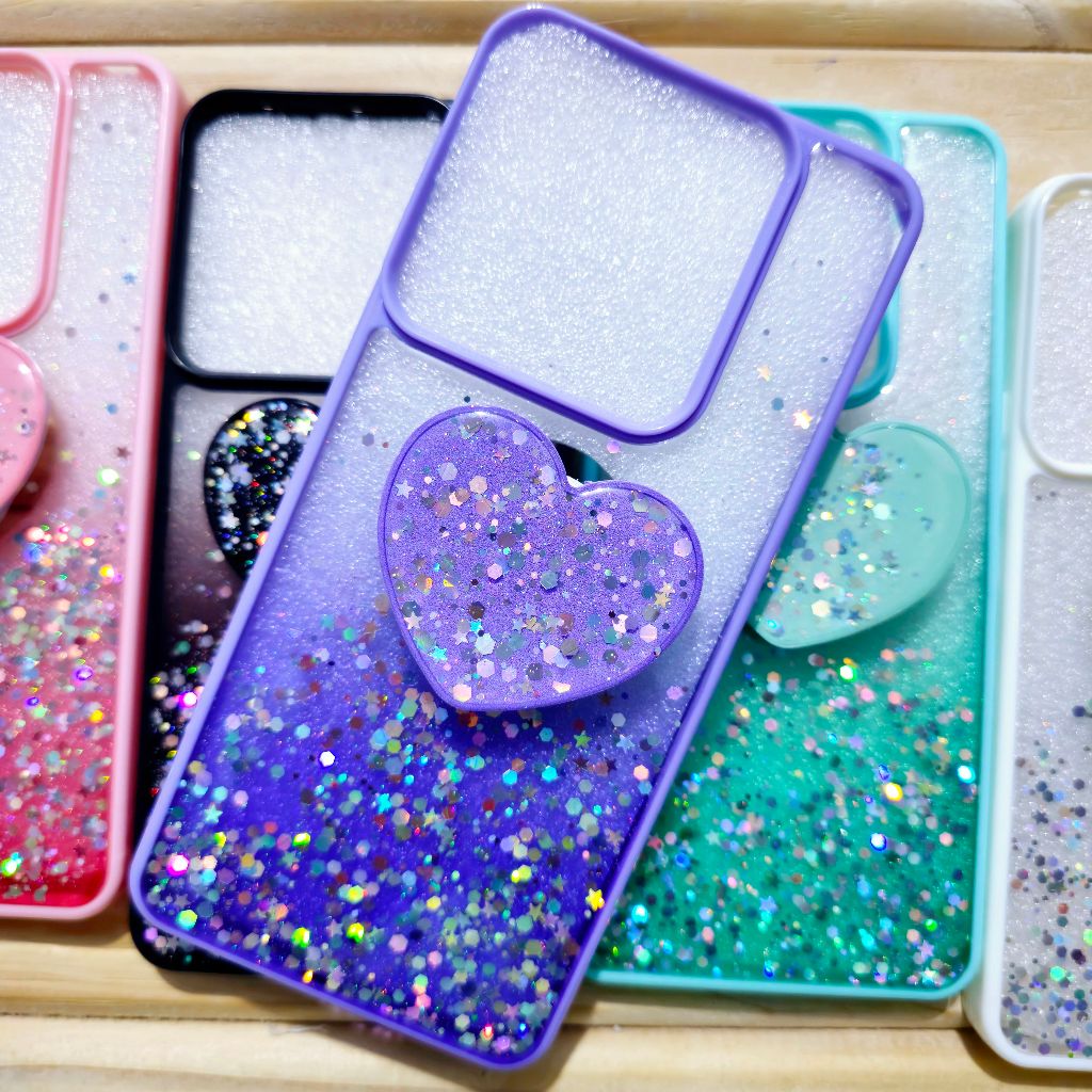 Capa capinha silicone com suporte de coração para motorola Moto G15 / Moto G35 /
