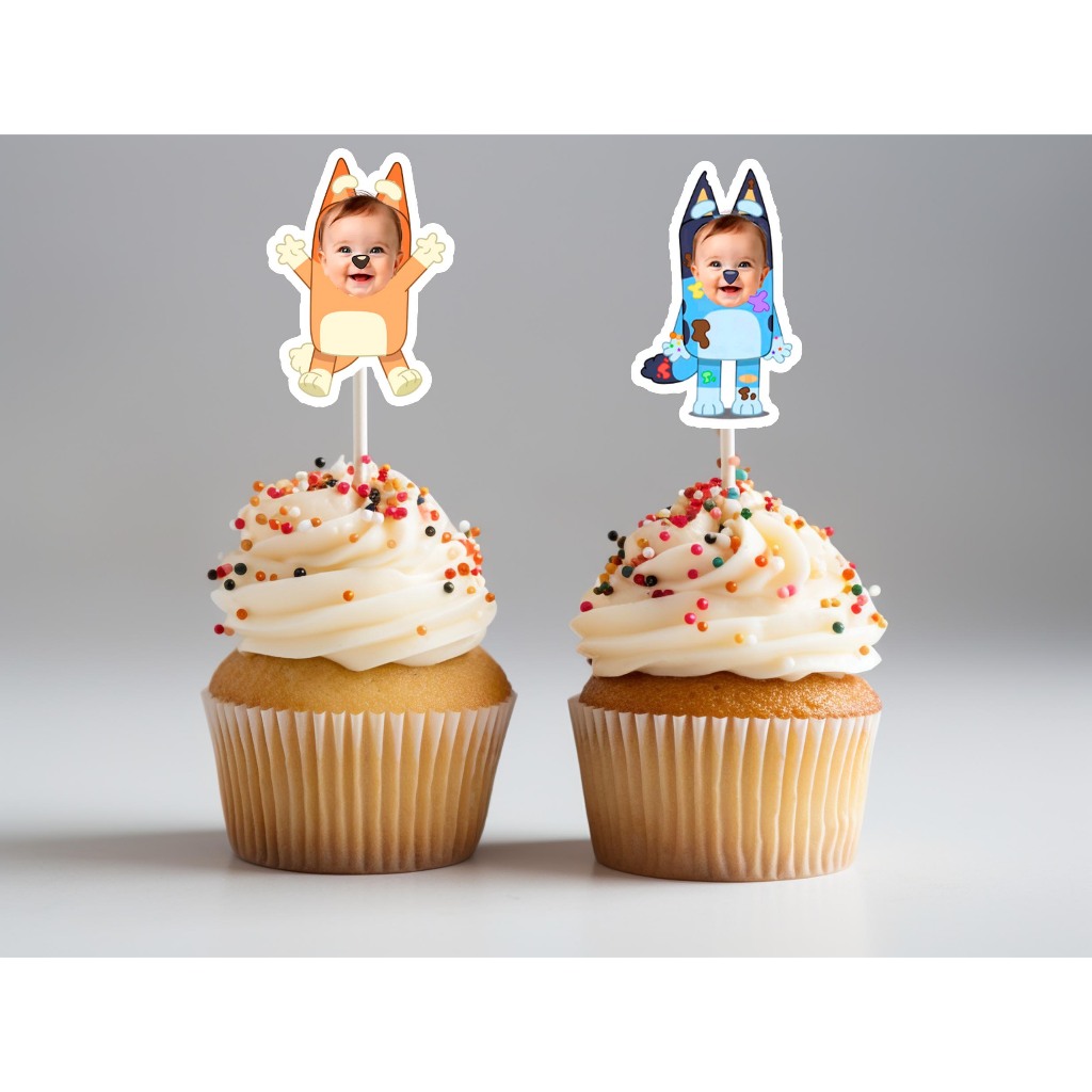 Topper Aplique Personalizado Com Foto Bluey Para Docinhos - Tubetes - Latinha - Cupcake Festa Bluey
