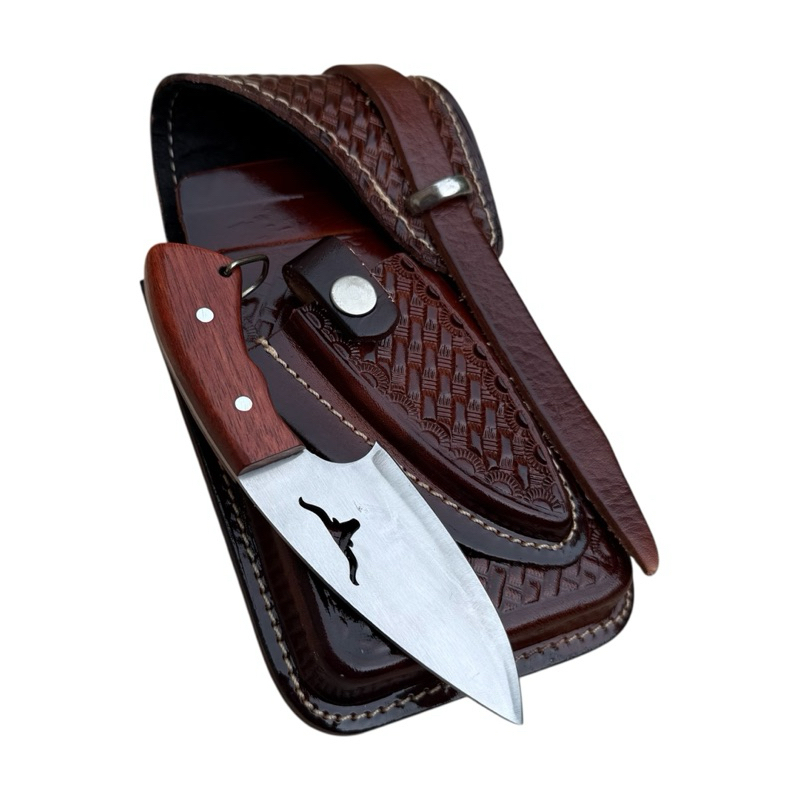Bainha Capa Celular Couro Legitimo + Faca Inox Madeira Campeira