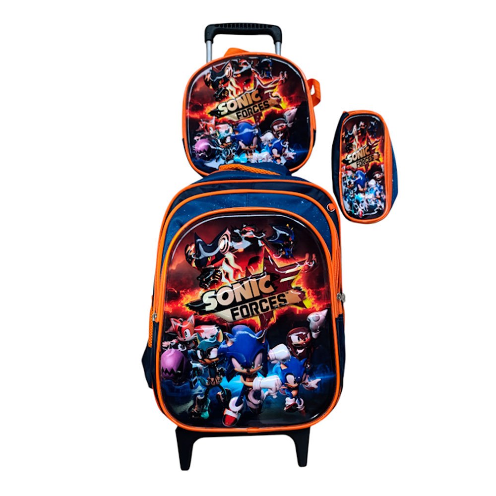 Kit Mochila Sonic 2 3D com Rodinhas + Lancheira Térmica + Estojo Escolar Infantil em Alto Relevo em Oferta na Shopee