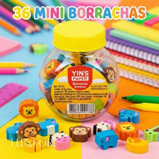 Potinho 36 Mini Borrachas em Formato de Bichinhos Borrachinha Material Escolar Volta as Aulas em Oferta na Shopee