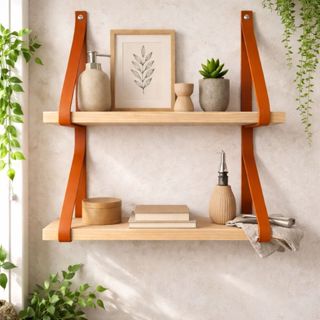 Kit 2 Prateleiras 40x15 cm de MDF Alças de Couro Fácil Instalação Multifuncional Decoração Livros em Oferta na Shopee