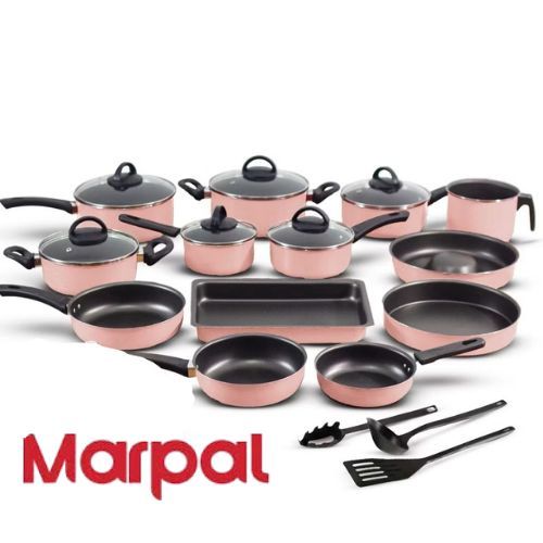 Conjunto de Panelas Rose 16 Peças: Teflon Antiaderente e Tampas de Vidro para sua Cozinha em Oferta na Shopee