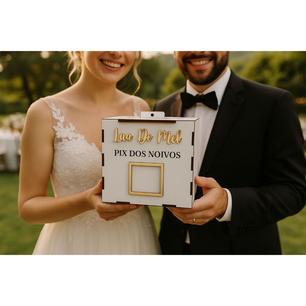 Caixa Casamento QR code Pix Decorativo Lua De Mel cofre