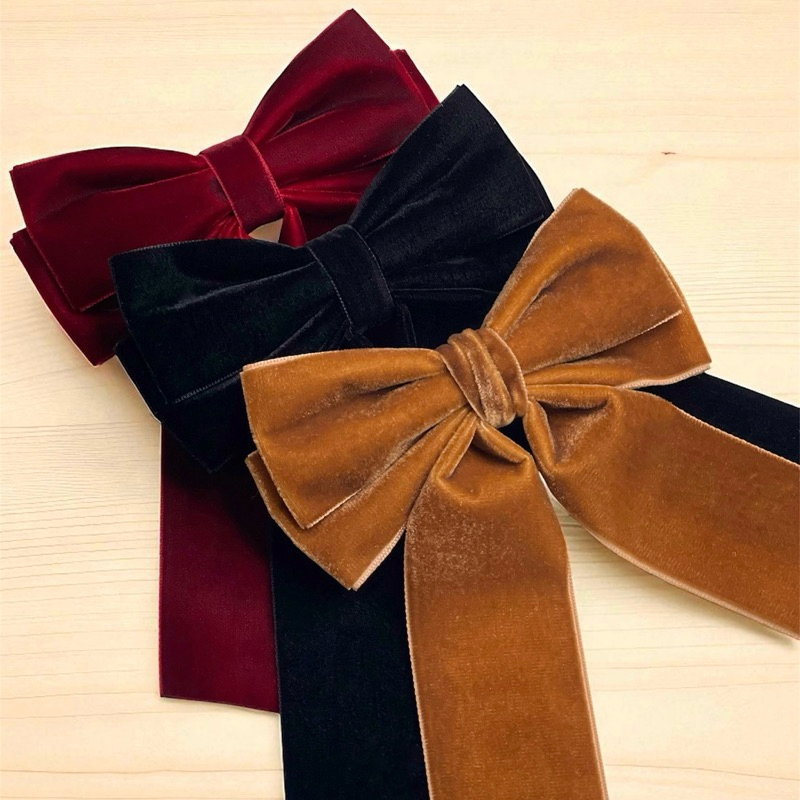 Laço de Cabelo Adulto/Infantil em Fita de Veludo com Pontas (Bico de Pato ou Presilha)