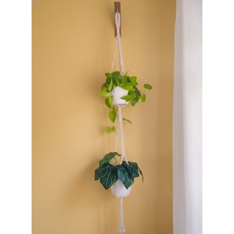Suporte Duplo para Plantas em Macramê Artesanal 120 cm | Decoração suspensa para Sala e Varanda